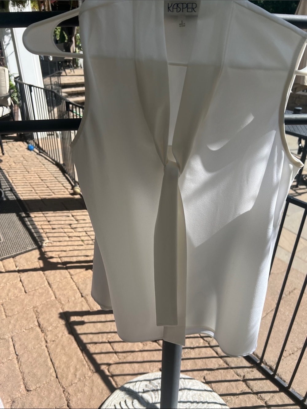 Kasper Ivory Sleeveless Tie-Neck Blouse
